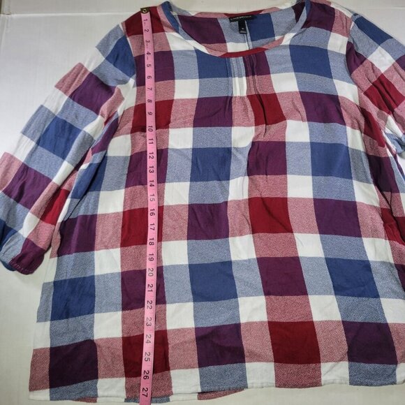 Lane Bryant Women Red/Blue/White  Plaid Rayon Long Sleeve Tunic Top Size 20 - Picture 4 of 8
